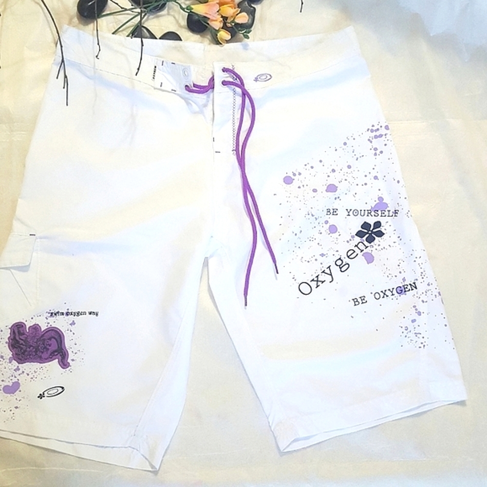 Y2K Oxygen🏄‍♂️Vintage White Graphics Cargo Pocket Fast Dry Board Shorts